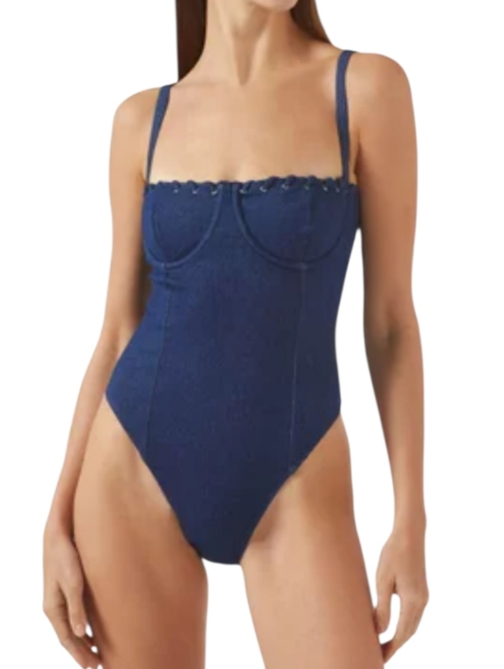 Good American Square-neck One-piece Swimsuit in Denim